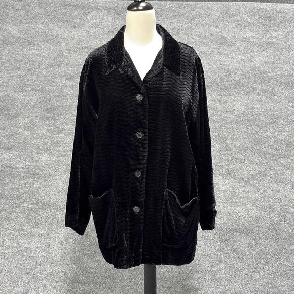 Karen Kane Jackets & Blazers - Karen Kane Jacket Womens Medium Black Textured Velvet Button Front Made USA